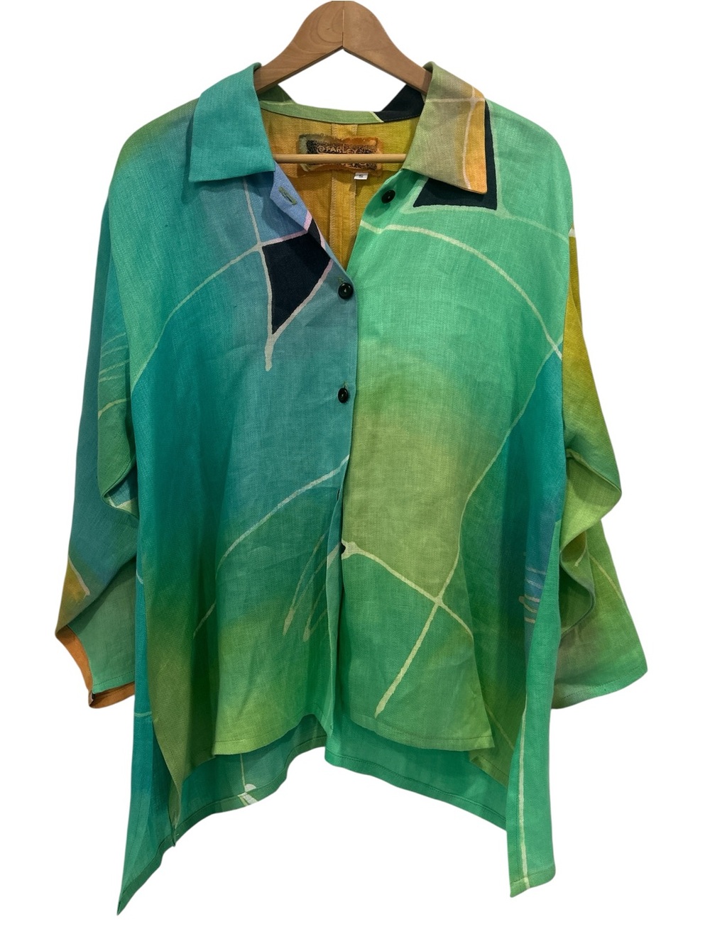 Farley Farley 100% Linen Art to Wear Lagenlook Abstract Paint Print Top - S